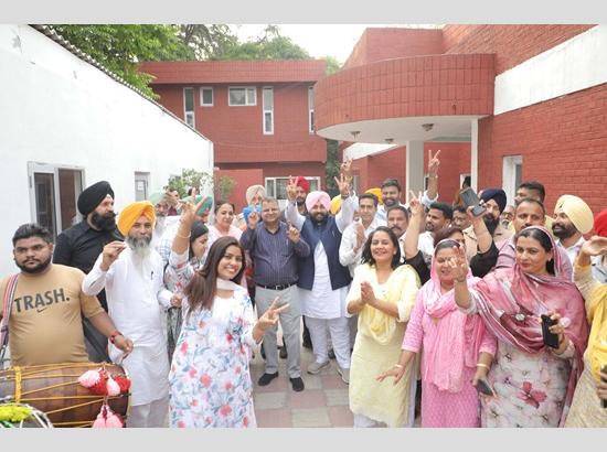 AAP leaders and supporters celebrate Arvind Kejriwal's bail in Chandigarh party office