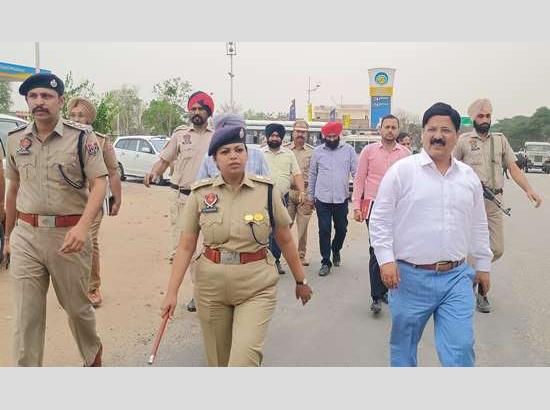 Flag march by the police in adjoining villages to the inter-state border with Rajasthan