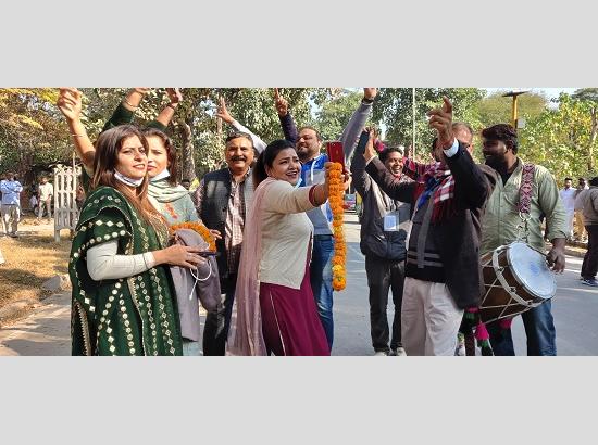 AAP candidates, supporters celebrate victory in Chandigarh MC Polls (View Pics)