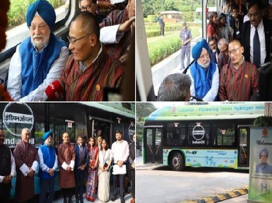 Bhutan PM, Union Minister Puri takes hydrogen-run bus ride in Delhi to promote green mobil