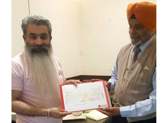 Ex-Commandant donates Rs. 5 Lakh from pension account for CM Relief Fund
