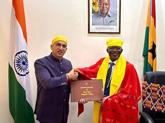 High Commissioner of Ghana to India H.E. Prof. Kwasi Obiri-Danso acknowledges book authored by Harpreet Sandhu dedicated to 350th Martyrdom Year of Sri Guru Tegh Bahadur Sahib