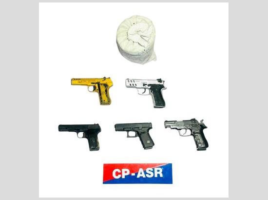 Cross-border smuggling module busted in Amritsar; Three held with 900 GMs ICE, 5 Pistols