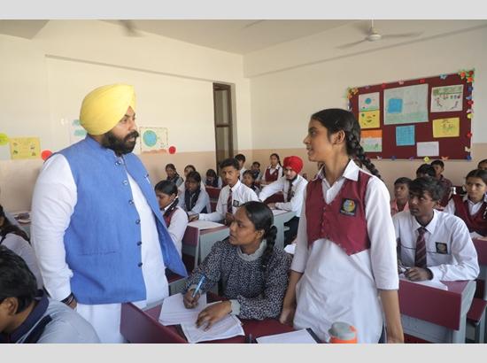 Minister Harjot Singh Bains interacts with students of School of Eminence, Mohali