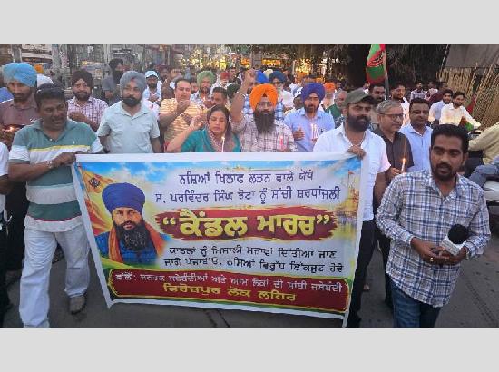 Lok Lehar holds Candle March demanding justice for Anti-Drug Activist Parvinder Singh Jhota