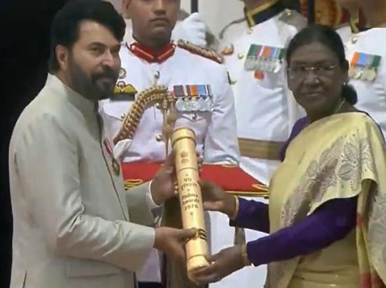 Mammootty receives Padma Bhushan from President Droupadi Murmu, son Dulquer cheers for him