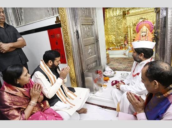 Nayab Singh Saini, his wife Suman Saini offer prayers at Mata Mansa Devi temple