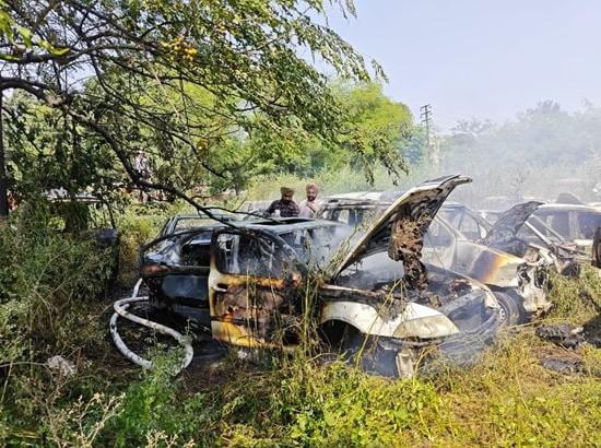 Fire outside Mohali Phase-8 police station; 6 vehicles gutted; View Pics