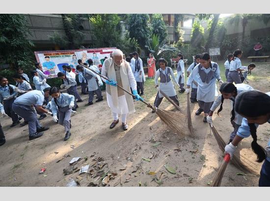 10 years of Swachhata campaign: PM Modi participates in cleanliness drive at a school
