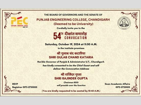 54th Annual Convocation 2024 of Punjab Engineering College on Oct 19