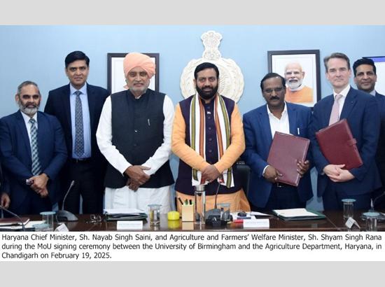 Haryana Govt partners with University of Birmingham (UK) to establish Centre of Excellence in Sustainable Crop Post-Harvest Management and Cold Chain