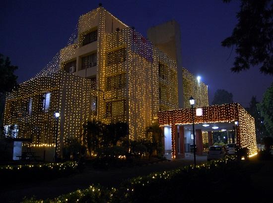 Punjab Bhawan Delhi decorated with lights to mark the 550th Parkash Purb of Guru Nanak Dev
