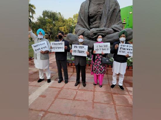 Punjab Congress MPs stage protest against farm laws in Parliament complex