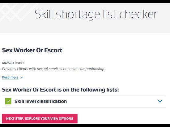 'Sex Worker' in skill occupation list of New Zealand