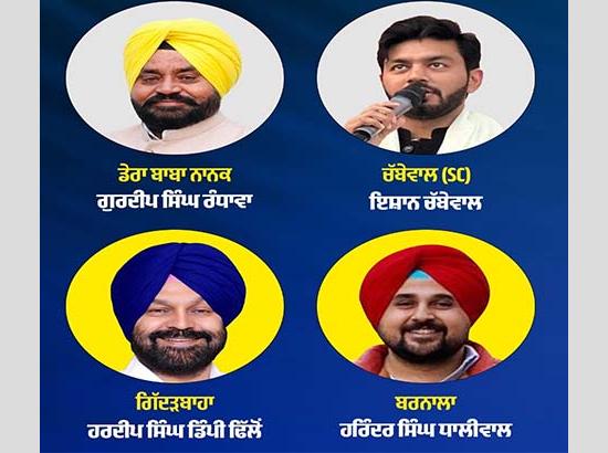 AAP announces 4 four candidates for Punjab by-polls