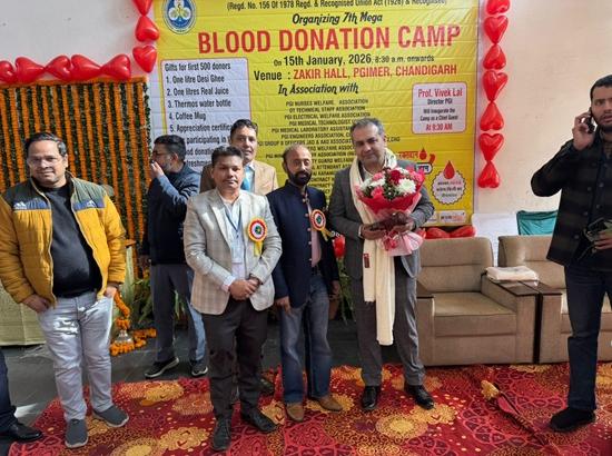 Raj Malhotra joins PGI’s seventh blood donation camp