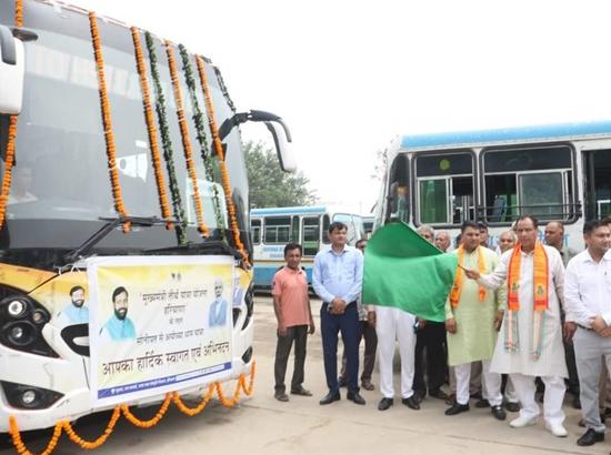 Haryana: BJP State President Mohan Lal Badoli flags off bus carrying elderly pilgrims from Sonipat to Ayodhya Dham