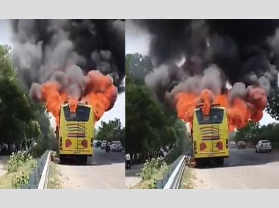 Over 100 passengers escape unhurt after bus catches fire near Khanna