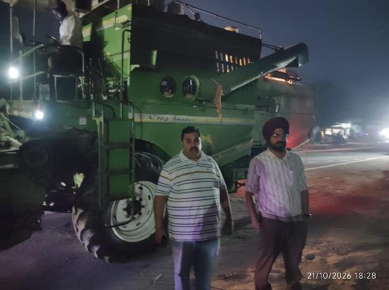 SDM stops two Combine Harvesters operating at night, warns action for violating rules