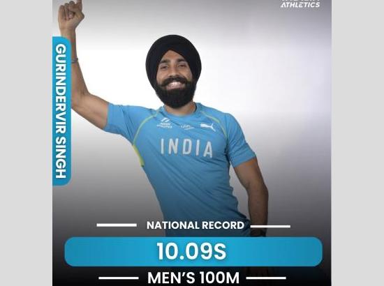 Punjab Sprinter Gurindervir Singh breaks National record of 100 m with 10.09 seconds
