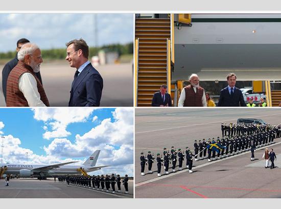 PM Modi Arrives in Sweden; Warmly Received by Swedish Prime Minister at Gothenburg Airport