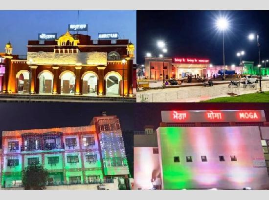 Tricolour lights illuminate Ferozepur Division Railway Stations ahead of 80th Independence Day