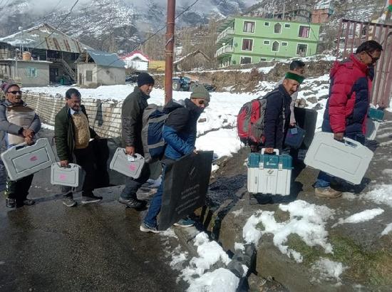 HP Polls: Polling officials cross snow-covered roads to reach election booths